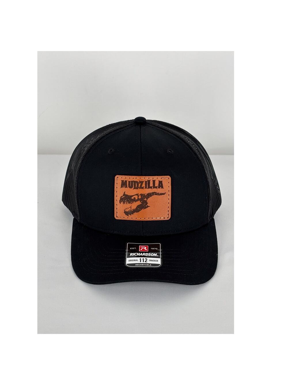 Richardson 112 Adjustable Trucker Hat Cap Black Mudzilla Patch New Snapback